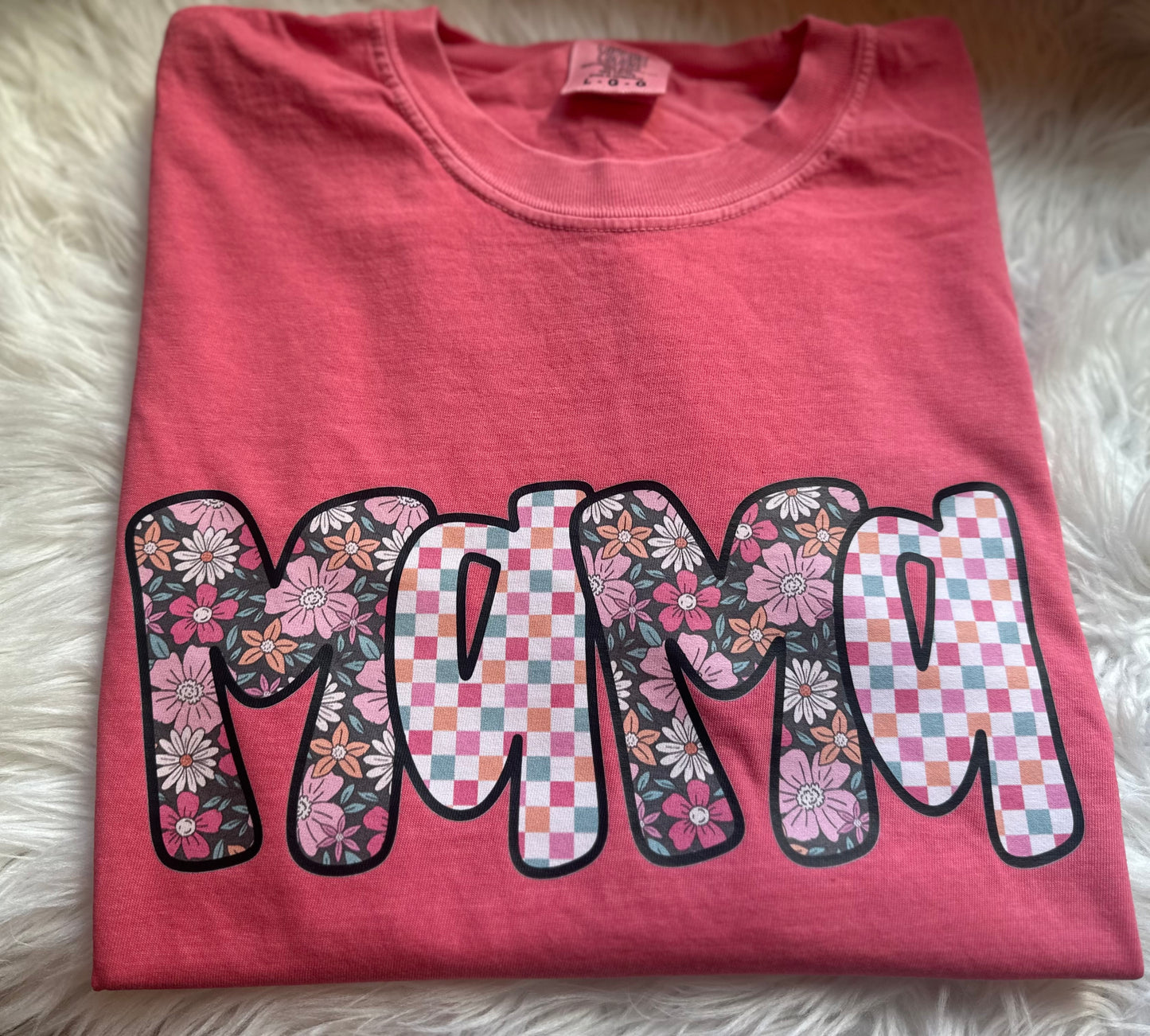 Floral & Checkered Mama Tee