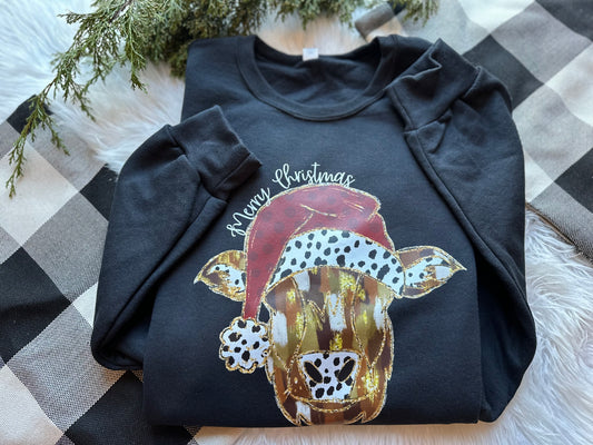 Christmas Cow Faux Gold Tee