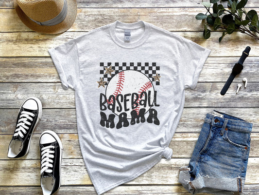 Retro Checkered Baseball Mama Tee