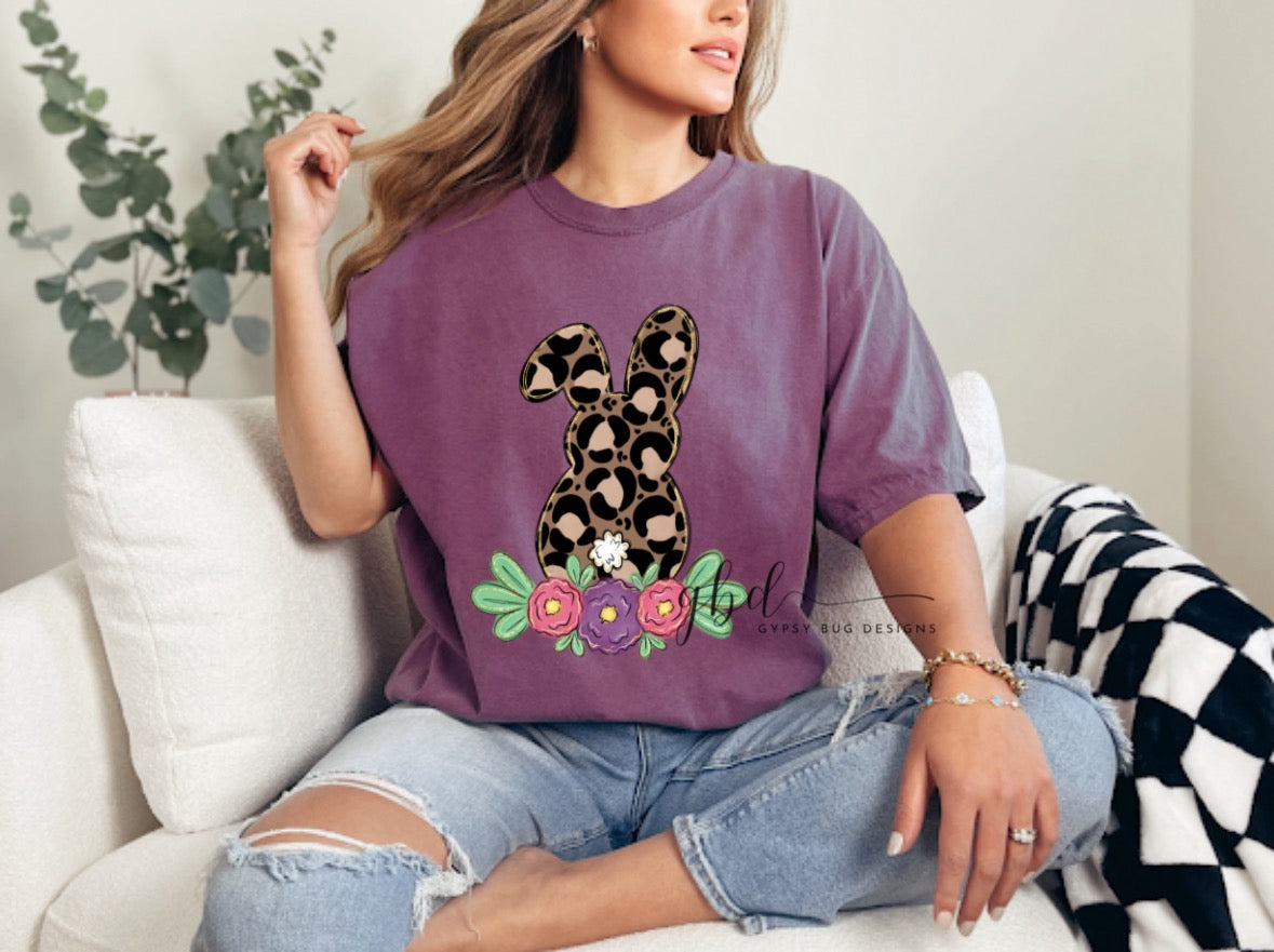 Leopard Floral Easter Bunny Tee