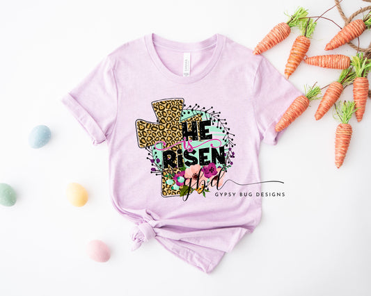He is Risen Leopard Cross Tee