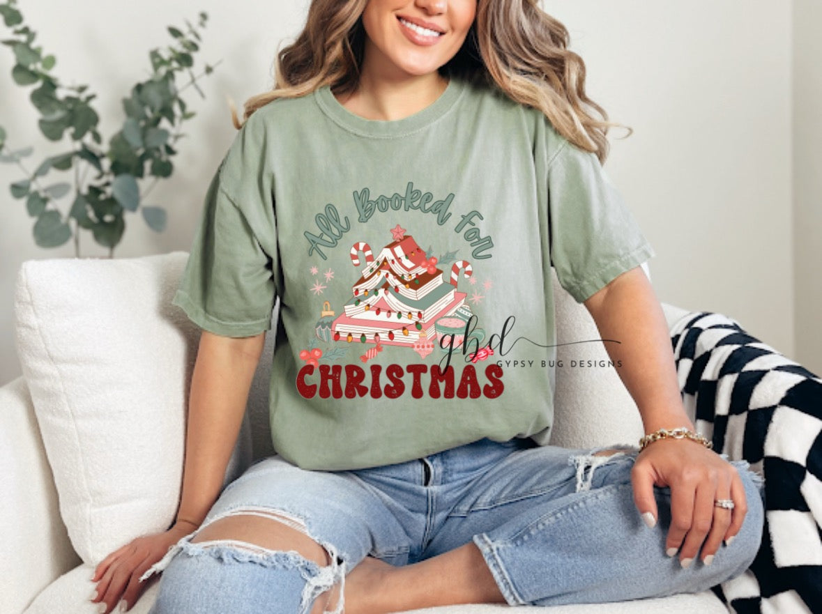 All Booked For Christmas Retro Tee