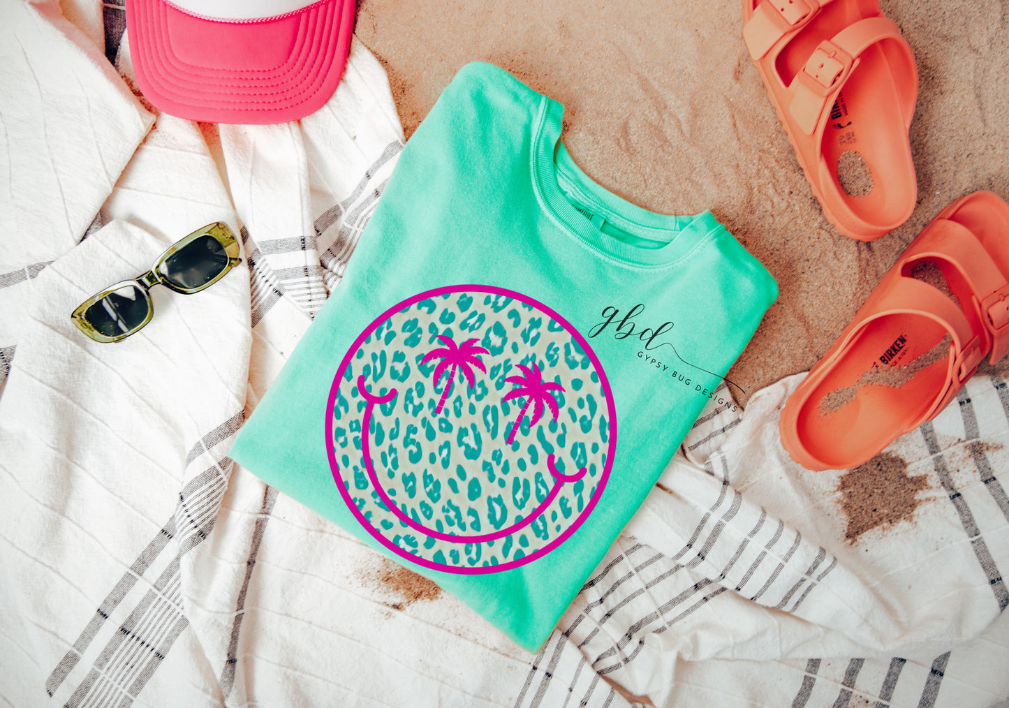 Leopard Smiley Palm Tree Tee▪️Tank