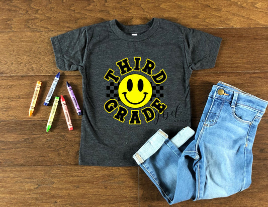 Checkered Smiley Back to School Tee