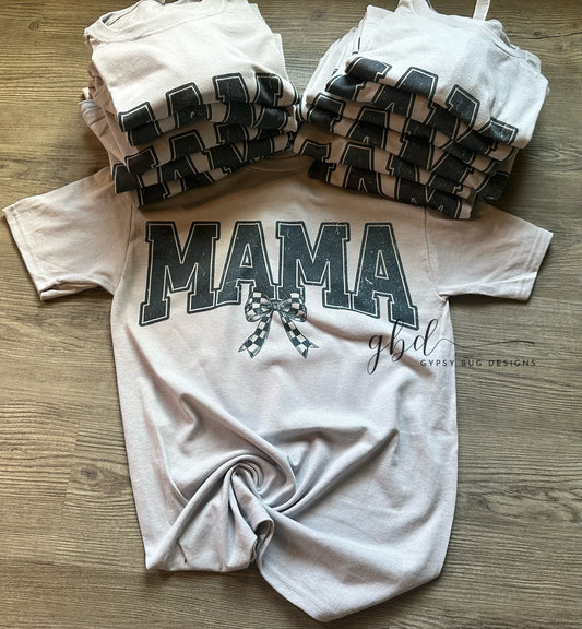 Varsity Mama Checkered Bow Tee