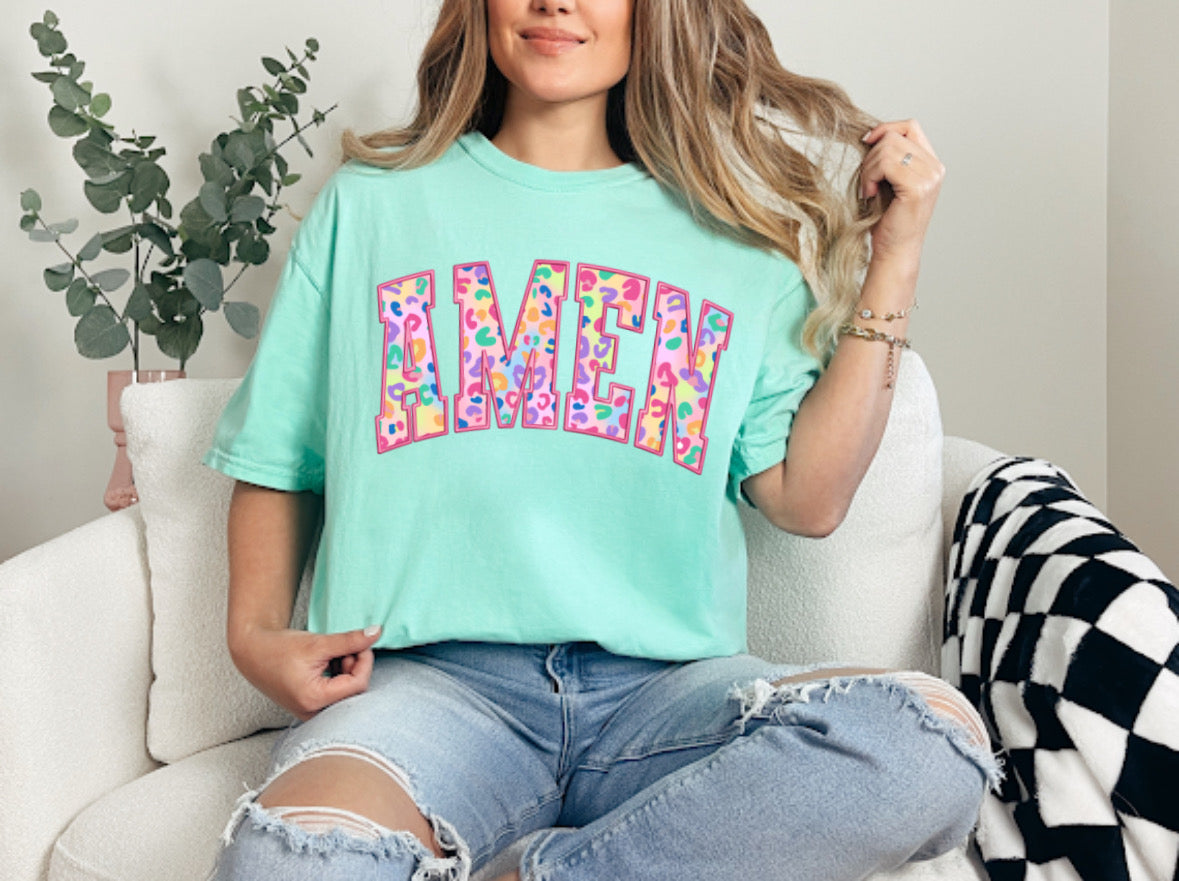 Rainbow Leopard Amen Tee