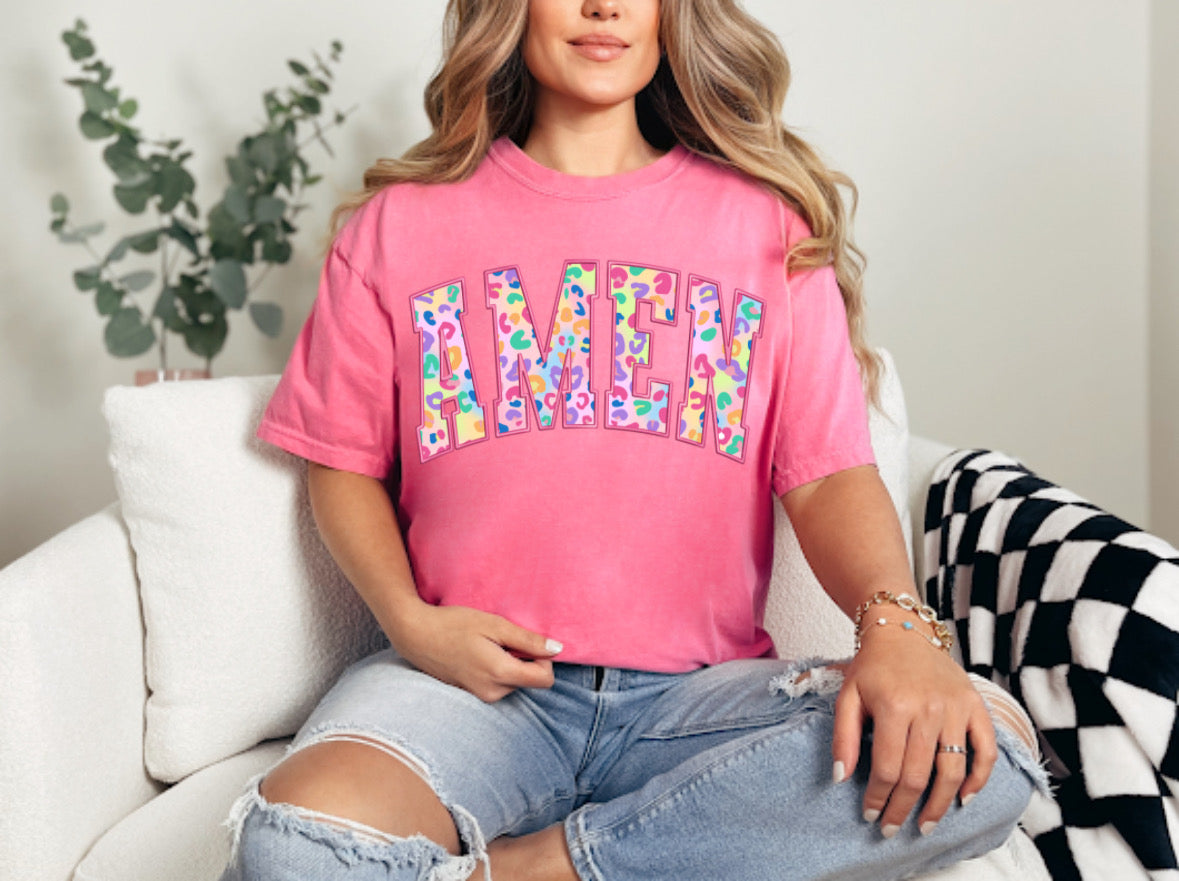 Rainbow Leopard Amen Tee