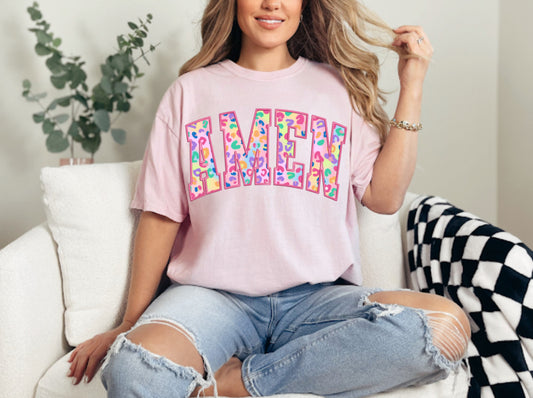 Rainbow Leopard Amen Tee